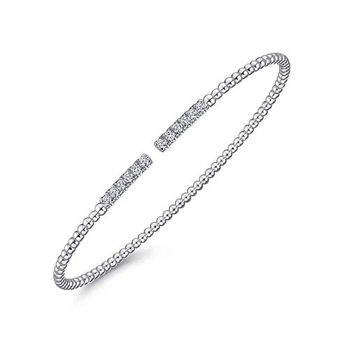 14K White Gold Bujukan Bead Cuff Bracelet with Diamond Pave Bars