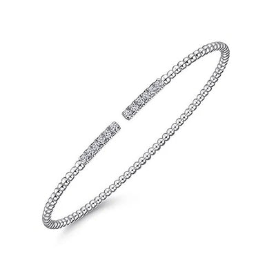 14K White Gold Bujukan Bead Cuff Bracelet with Diamond Pave Bars