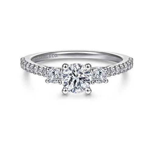 14K White Gold Round Three Stone Diamond Engagement Ring