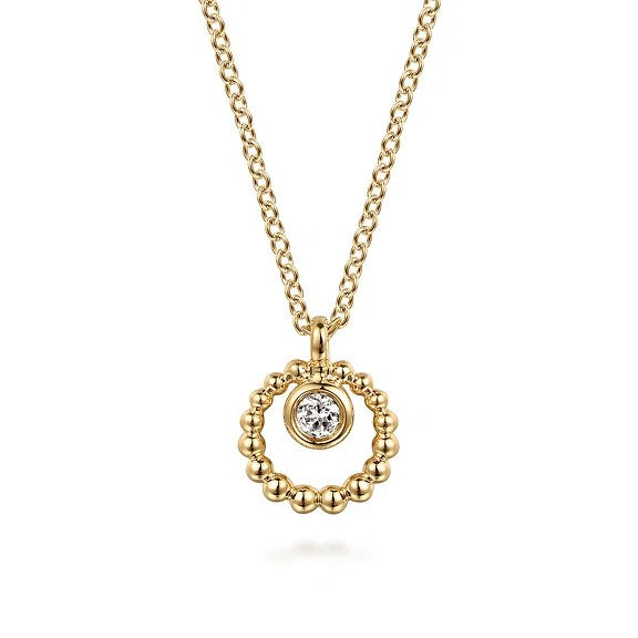 14K Yellow Gold Bujukan and White Sapphire Pendant Necklace