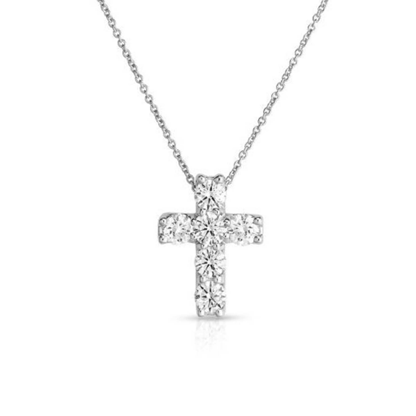 18K White Gold Tiny Treasures Diamond Square Cross Necklace