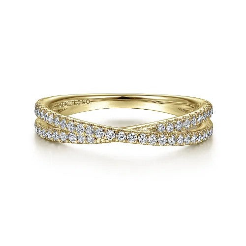 14K Yellow Gold Criss Cross Diamond Stackable Ring