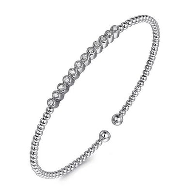 14K White Gold Bujukan Bead Diamond Bangle