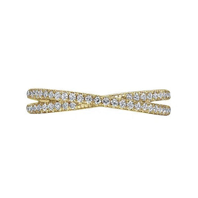 14K Yellow Gold Criss Cross Diamond Stackable Ring