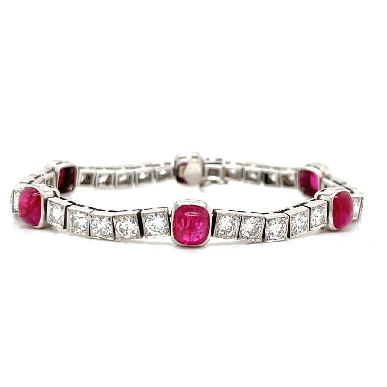 Platinum Art Deco Bracelet with Rubies and Diamonds 7"