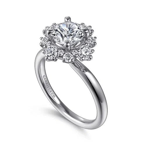 Saralynn - 14K White Gold Bursting Halo Round Diamond Engagement Ring (Setting Only)