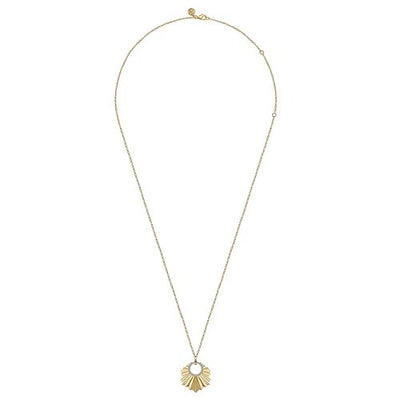 14K Yellow Gold Diamond Necklace With Diamond Cut Texture In Leaf Shape