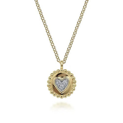 14K Yellow Gold Bujukan Heart Pendant Necklace with Diamonds