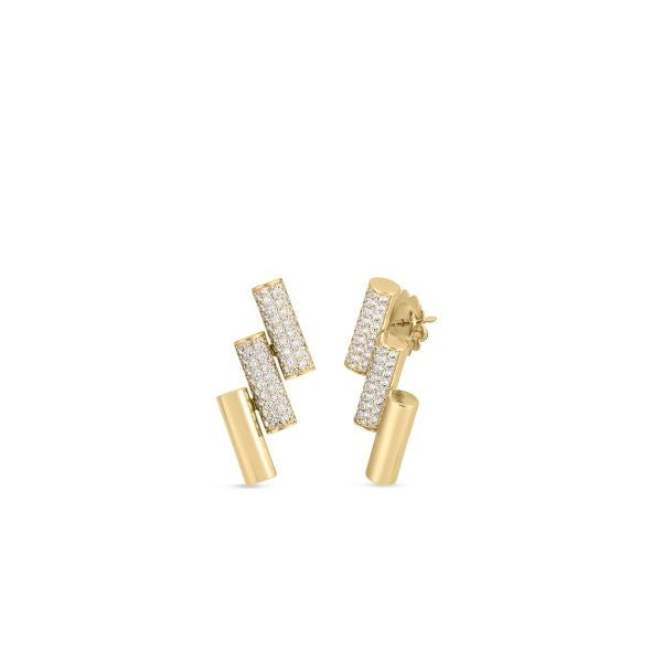 18K YELLOW/WHITE GOLD DOMINO DOUBLE DIAMOND ACCENT EARRINGS