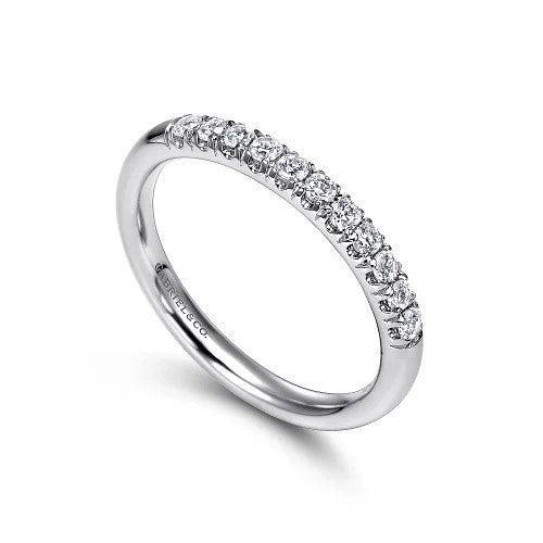 Portofino - 14K White Gold 11 Stone French Pave Diamond Wedding Band - 0.24 ct