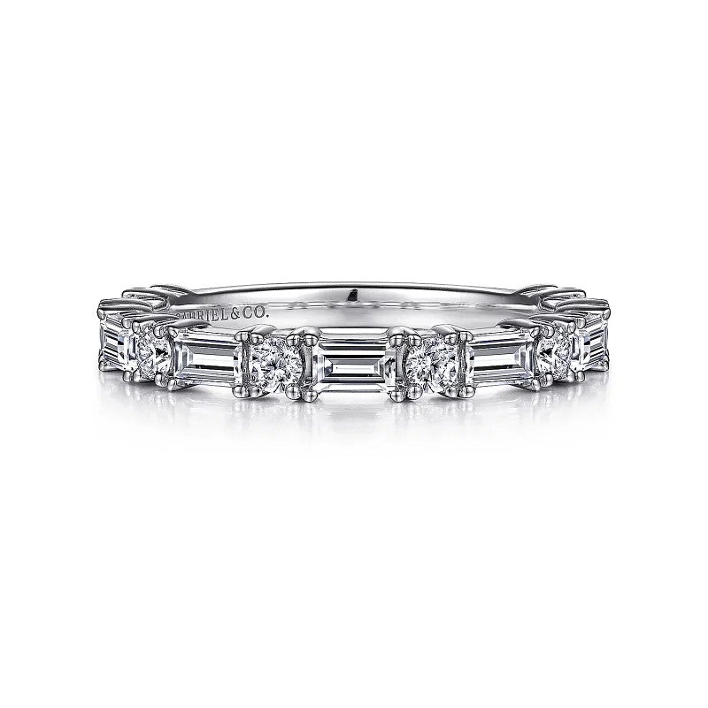 Aggie - 14K White Gold Baguette and Round Diamond Anniversary Band - 0.99 ct