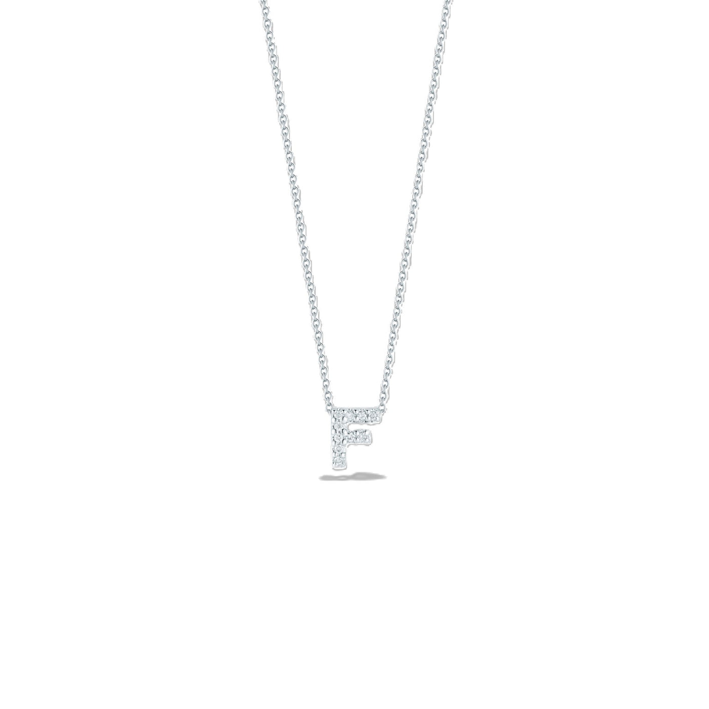 18K WHITE GOLD TINY TREASURES DIAMOND LOVE LETTER “F” NECKLACE