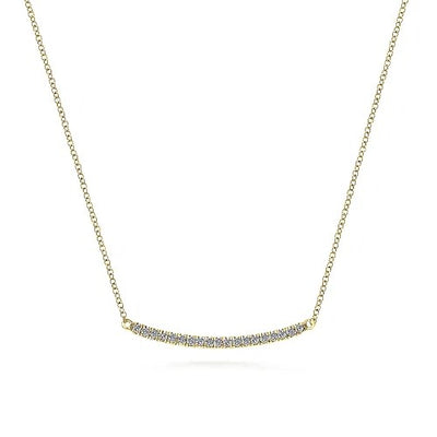 14K Yellow Gold Curving Diamond Bar Necklace