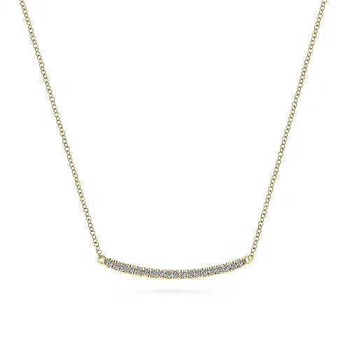 14K Yellow Gold Curving Diamond Bar Necklace