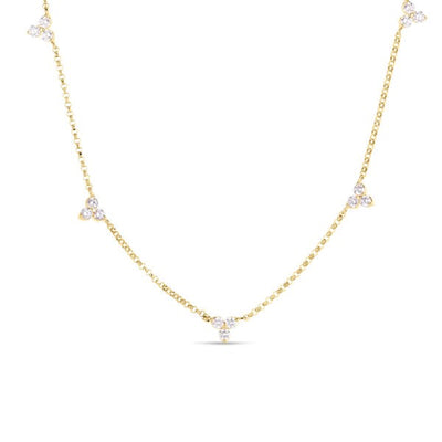 18K YELLOW GOLD DIAMONDS BY THE INCH 5 STATION FLOWER NECKLACE