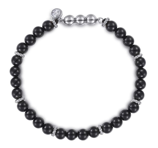 925 Sterling Silver and 6mm Black Onyx Beaded Bracelet