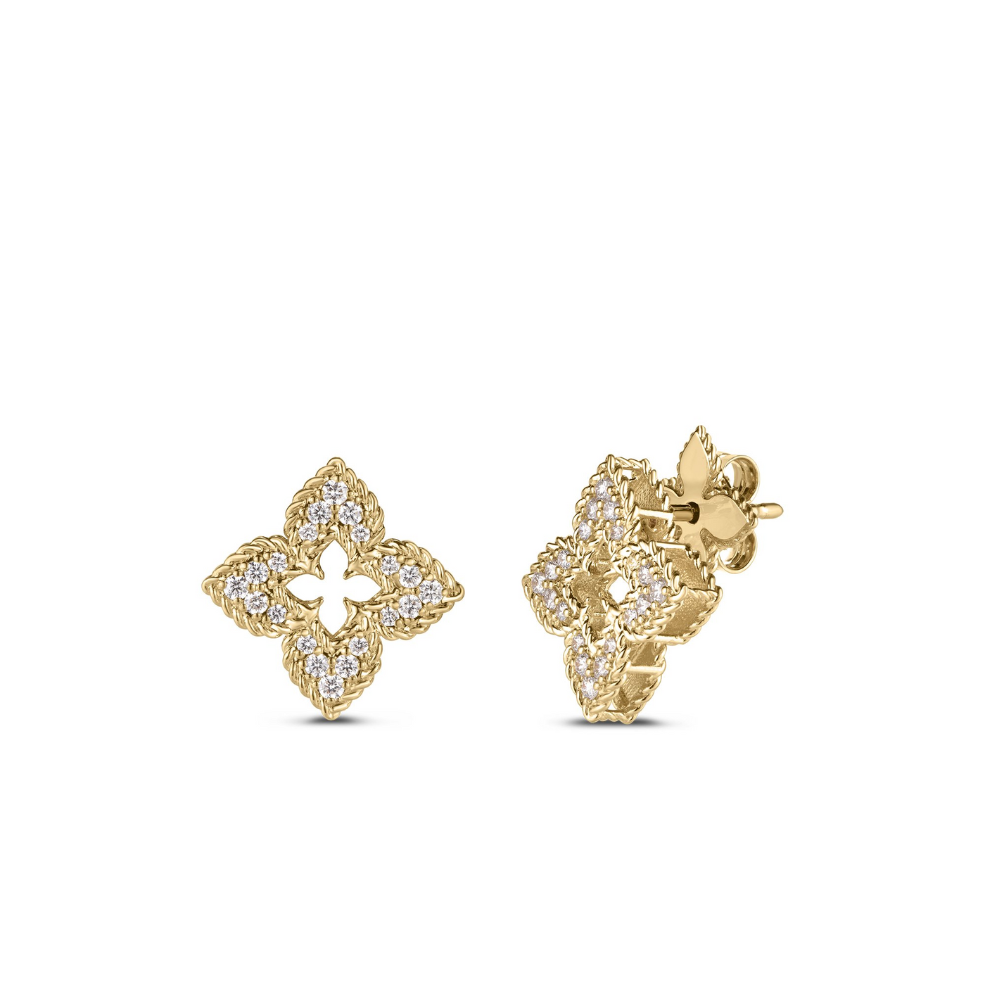 18K YELLOW GOLD VENTIAN PRINCESS SMALL DIAMOND PAVE FLOWER STUD EARRINGS