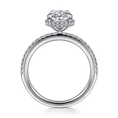 Allesia - 14K White Gold Oval Cut Hidden Halo Diamond Engagement Ring (Setting Only)