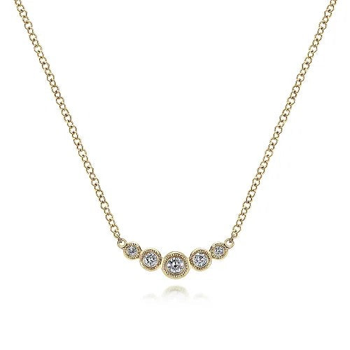 14K Yellow Gold Curved Round Diamond Bar Necklace