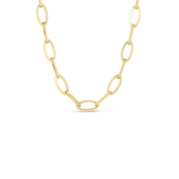 18K YELLOW DESIGNER GOLD KNIFE EDGE OVAL LINK CHAIN