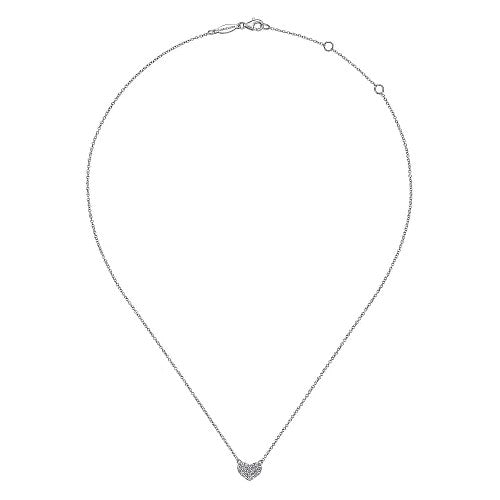 14K White Gold Pave Diamond Pendant Heart Necklace