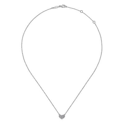 14K White Gold Pave Diamond Pendant Heart Necklace