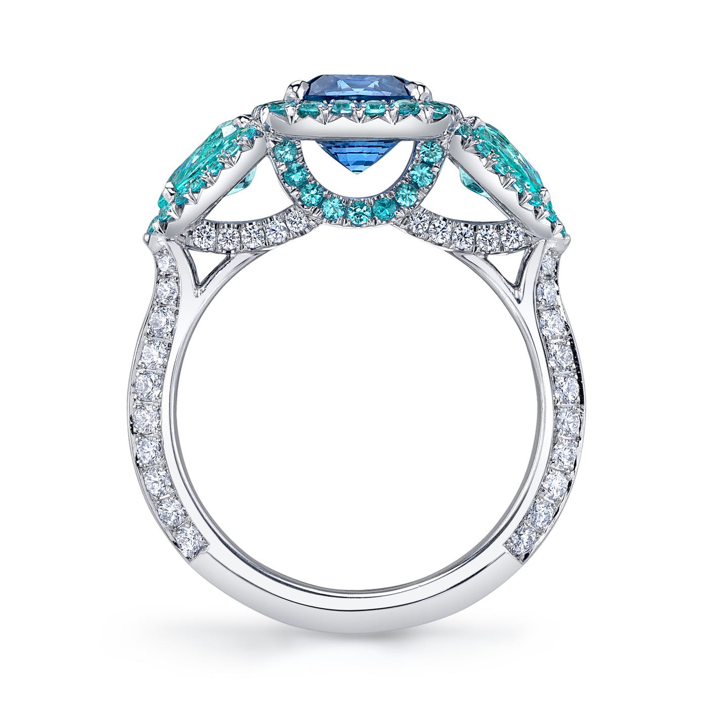 Cushion-Cut Spinel and Paraiba Tourmaline Ring in Platinum