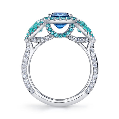 Cushion-Cut Spinel and Paraiba Tourmaline Ring in Platinum