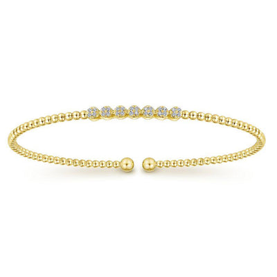 14K Yellow Gold Bujukan Bead and 0.13cttw Cluster Diamond Bangle