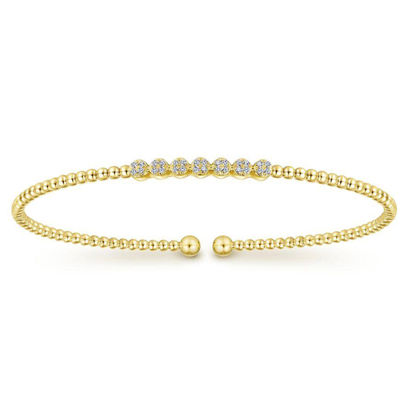 14K Yellow Gold Bujukan Bead and 0.13cttw Cluster Diamond Bangle